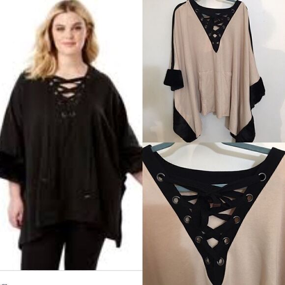 Romans Faux Fur lined Uni pocket arm hole poncho - Picture 1 of 8